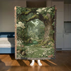Floral Green Woodlands Woven Blanket - PoeticWovens