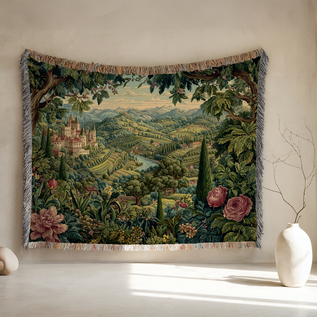 Vintage Greenscape Landscape Woven Blanket - PoeticWovens