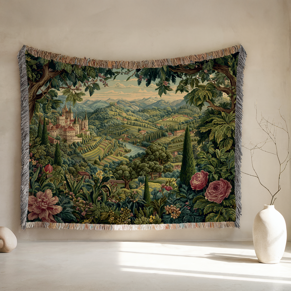 Vintage Greenscape Landscape Woven Blanket - PoeticWovens