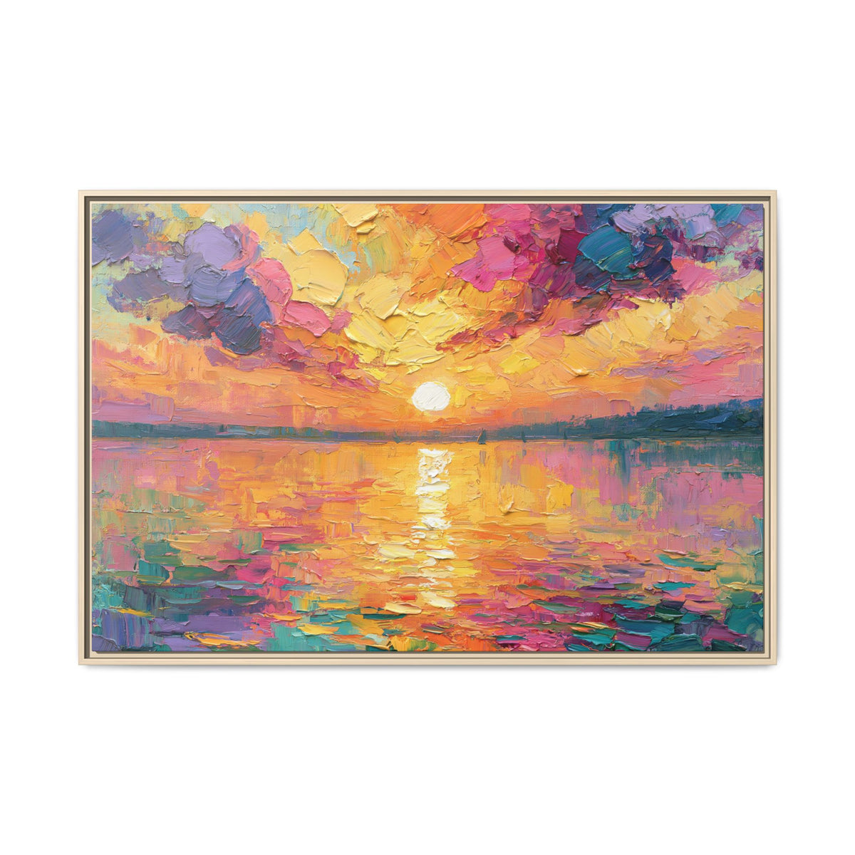 Framed Sunset Impasto Painting - PoeticWovens