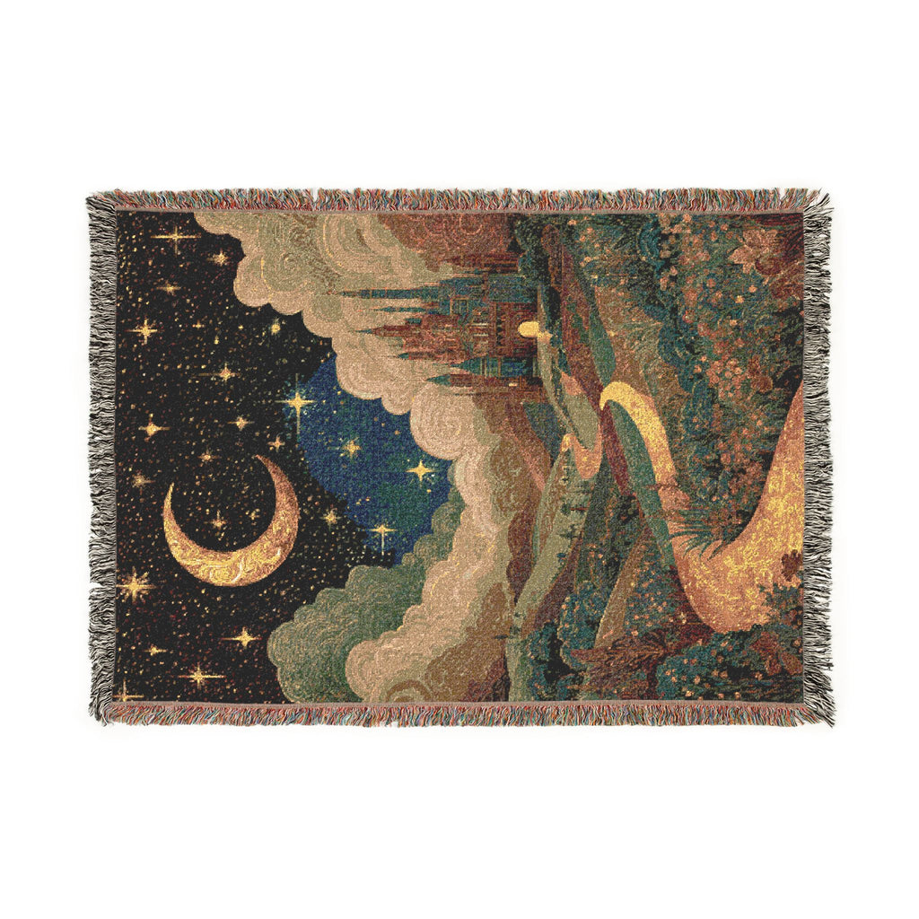 Crescent Colorful Animated Castles Nightscape Woven Blanket - PoeticWovens