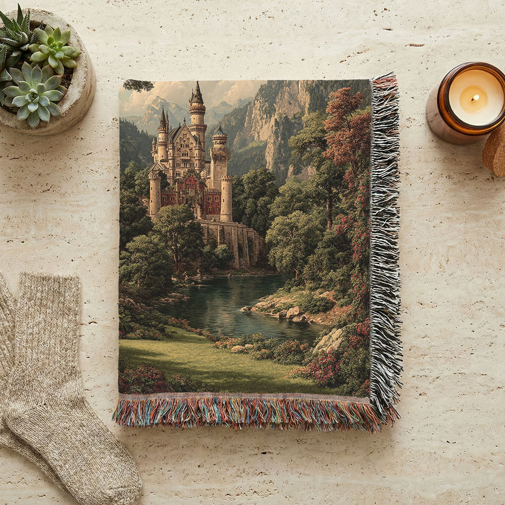 Medieval Castle Landscape Woven Blanket - PoeticWovens