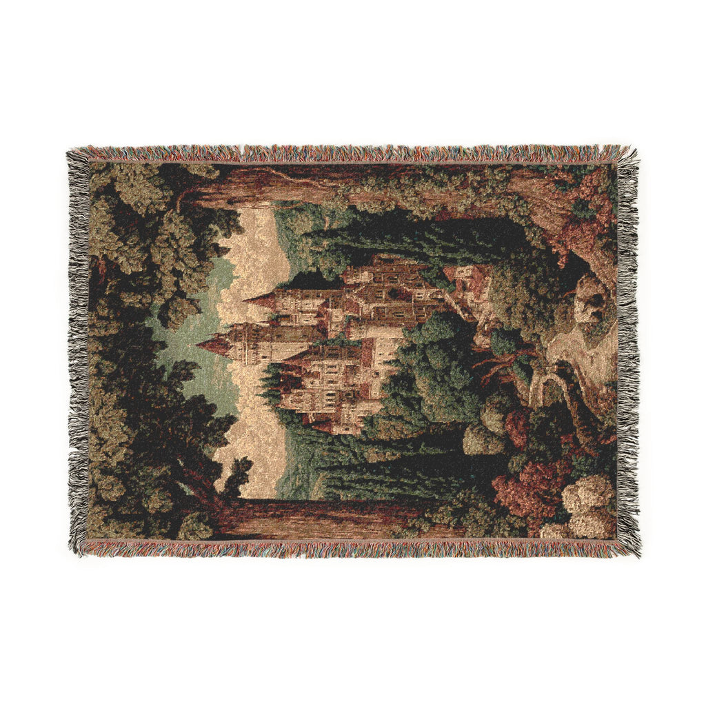 Vintage Floral and Trees Castle View Woven Blanket - PoeticWovens