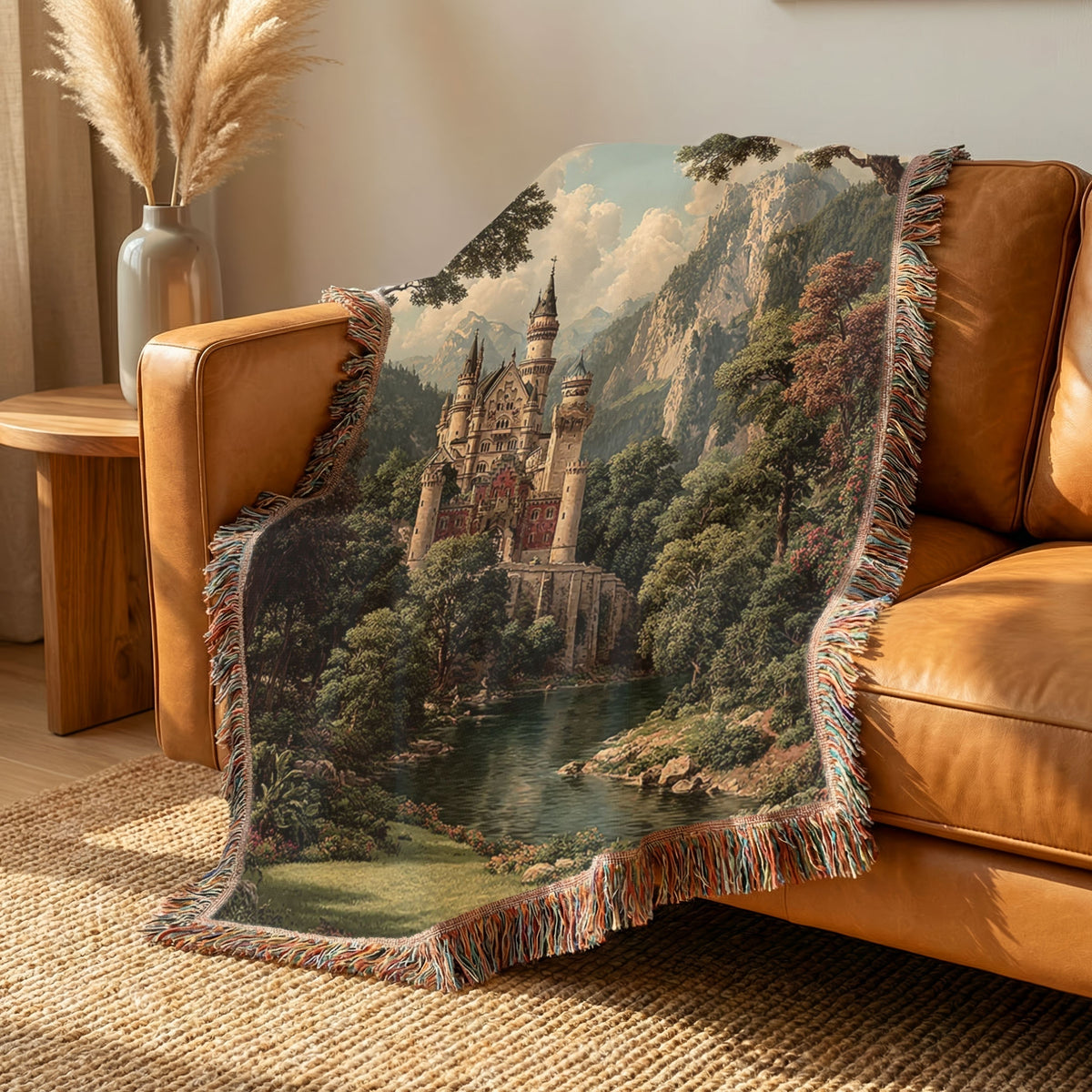 Medieval Castle Landscape Woven Blanket - PoeticWovens