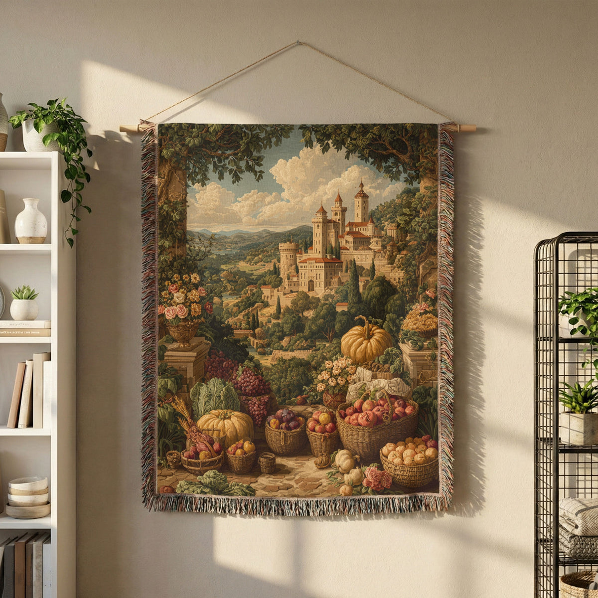 Vintage Village of Produce and Greenery Woven Blanket - PoeticWovens