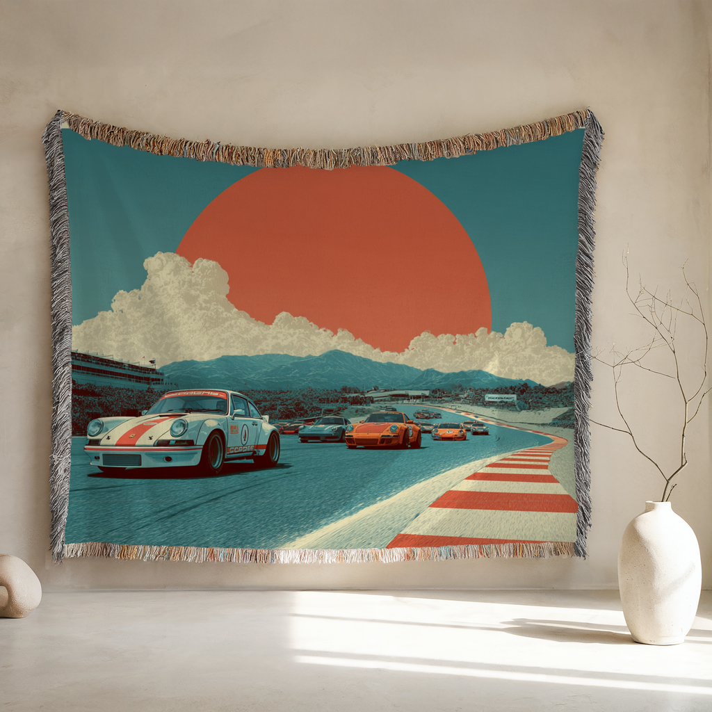 Retro Vintage Race Cars Woven Blanket - PoeticWovens