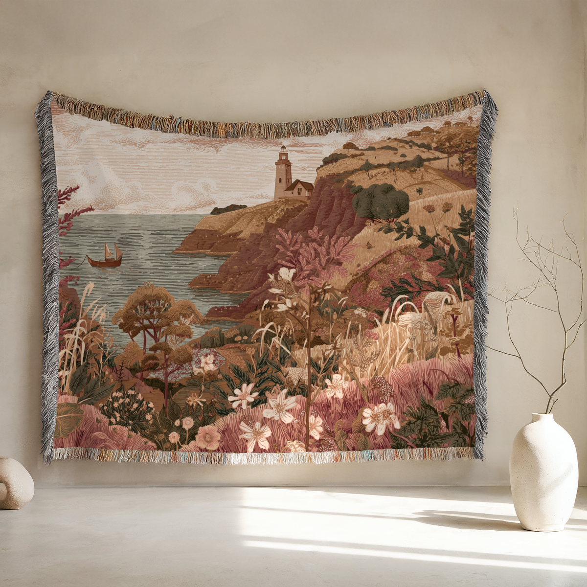 Coastal Cottage Landscape Woven Blanket - PoeticWovens