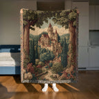 Vintage Floral and Trees Castle View Woven Blanket - PoeticWovens