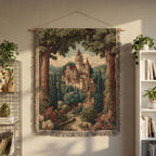 Vintage Floral and Trees Castle View Woven Blanket - PoeticWovens