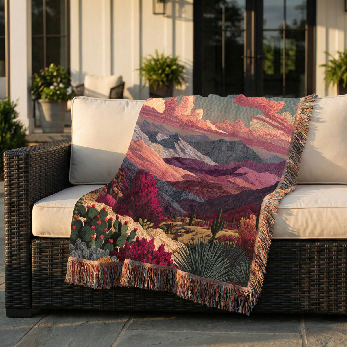 Desert Pretty Sunset Landscape Woven Blanket - PoeticWovens