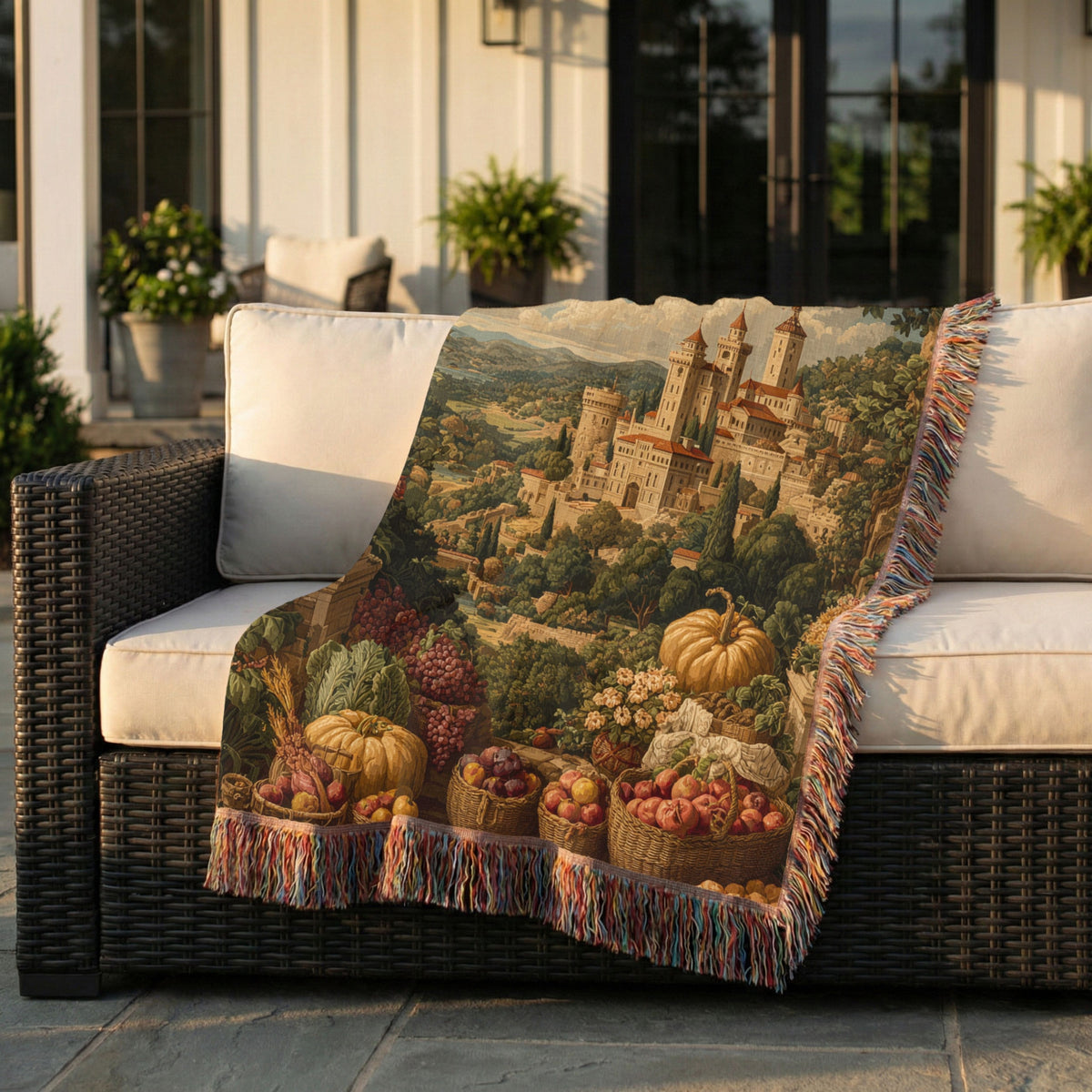 Vintage Village of Produce and Greenery Woven Blanket - PoeticWovens
