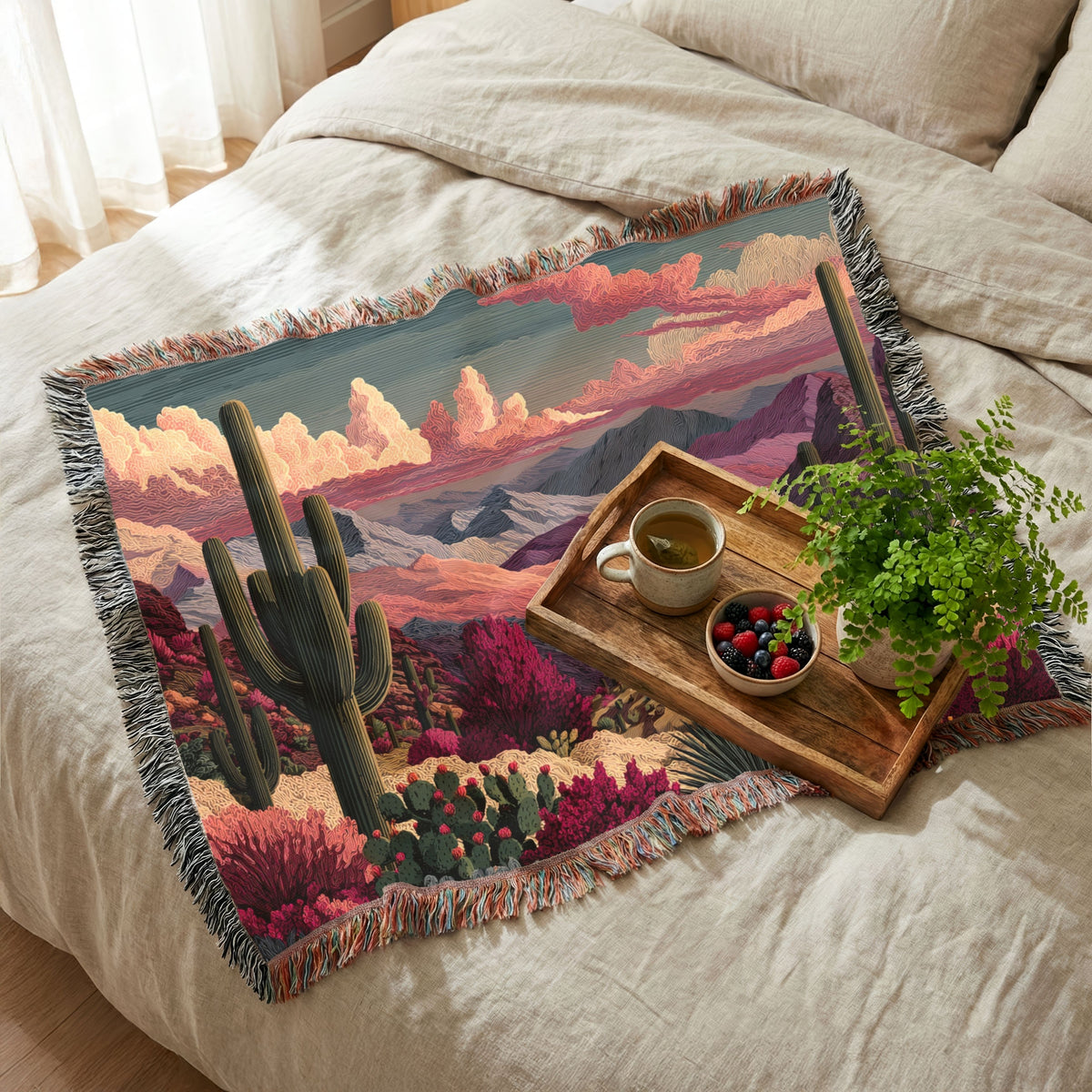 Desert Pretty Sunset Landscape Woven Blanket - PoeticWovens