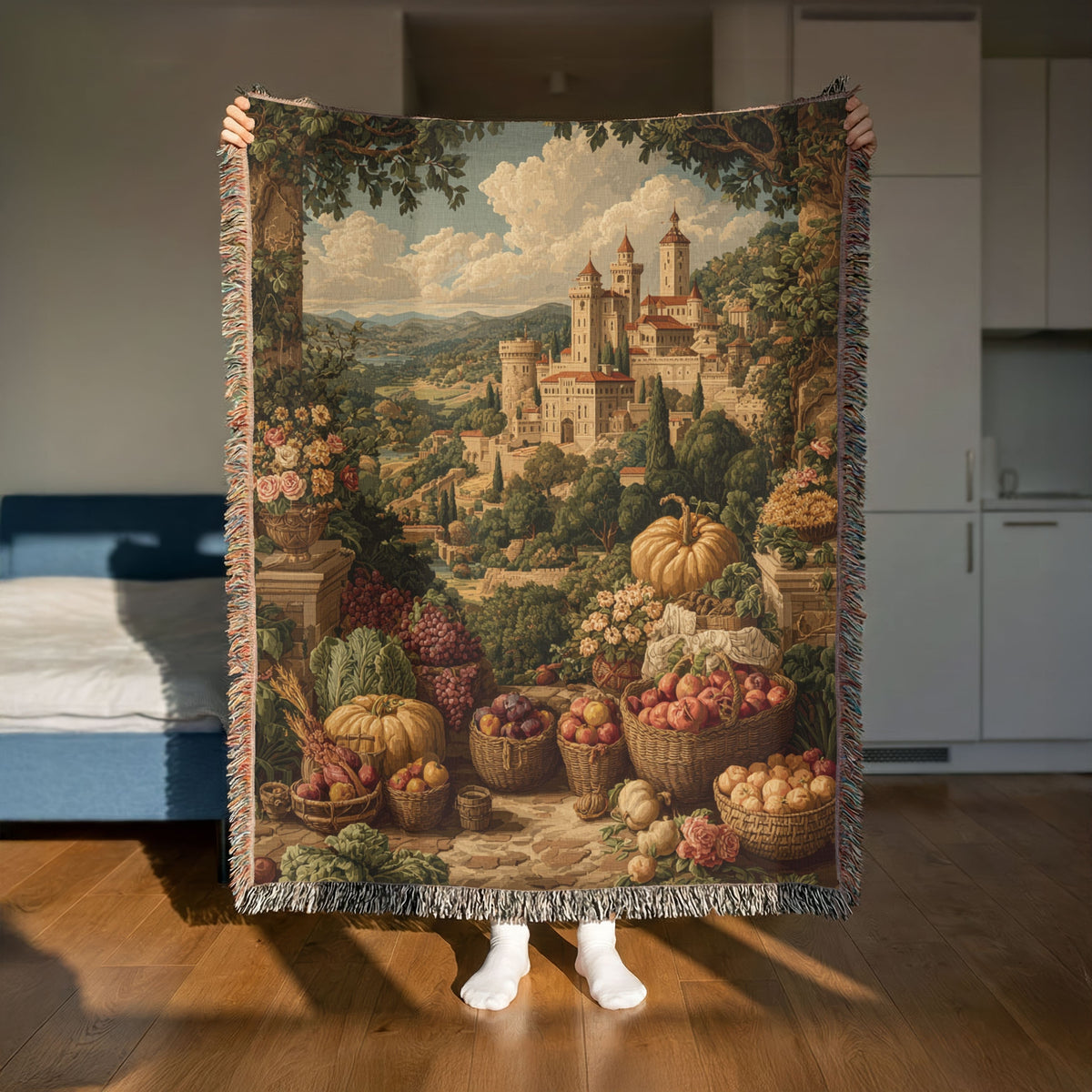 Vintage Village of Produce and Greenery Woven Blanket - PoeticWovens