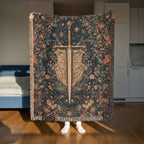 Medieval Sword Floral Background Woven Blanket - PoeticWovens