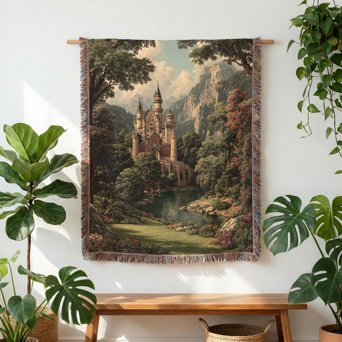 Medieval Castle Landscape Woven Blanket - PoeticWovens
