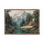 Mountain Cabin Landscape Lake House Woven Blanket - PoeticWovens