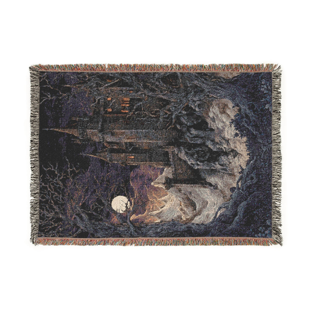 Victorian Moonlit Night Castle Woven Blanket - PoeticWovens