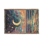 Abstract Beach Celestial Moon and Stars Woven Blanket - PoeticWovens