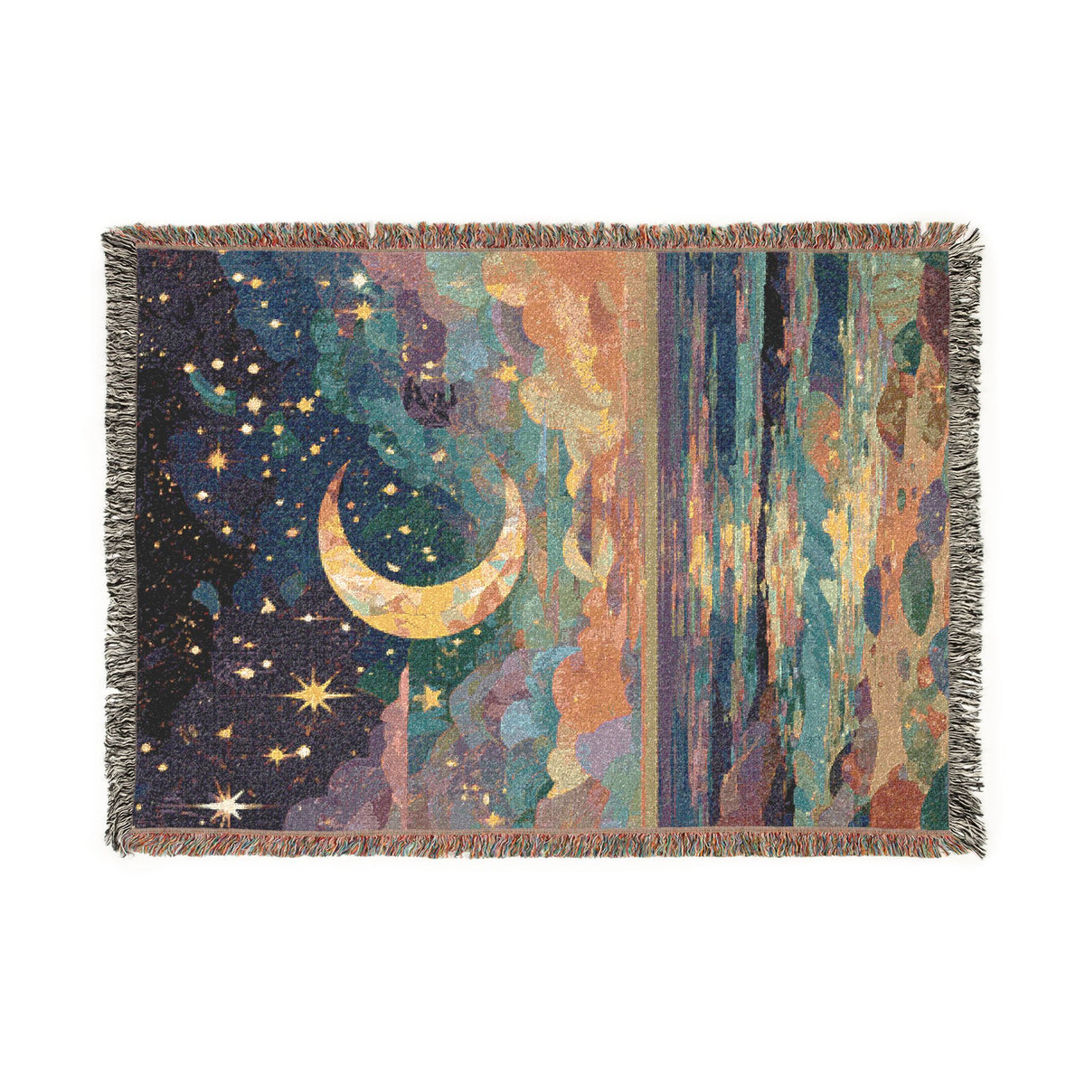 Abstract Beach Celestial Moon and Stars Woven Blanket - PoeticWovens