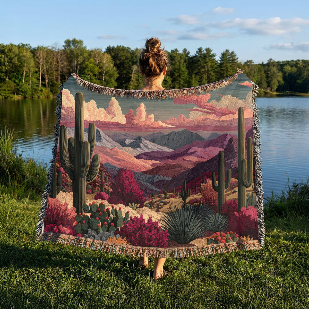 Desert Pretty Sunset Landscape Woven Blanket - PoeticWovens