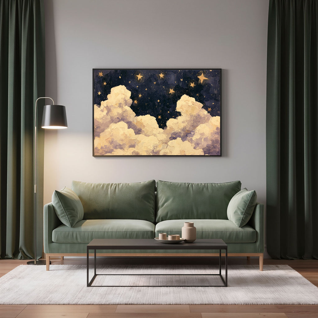 Blue Starry Night Clouds Painting - PoeticWovens