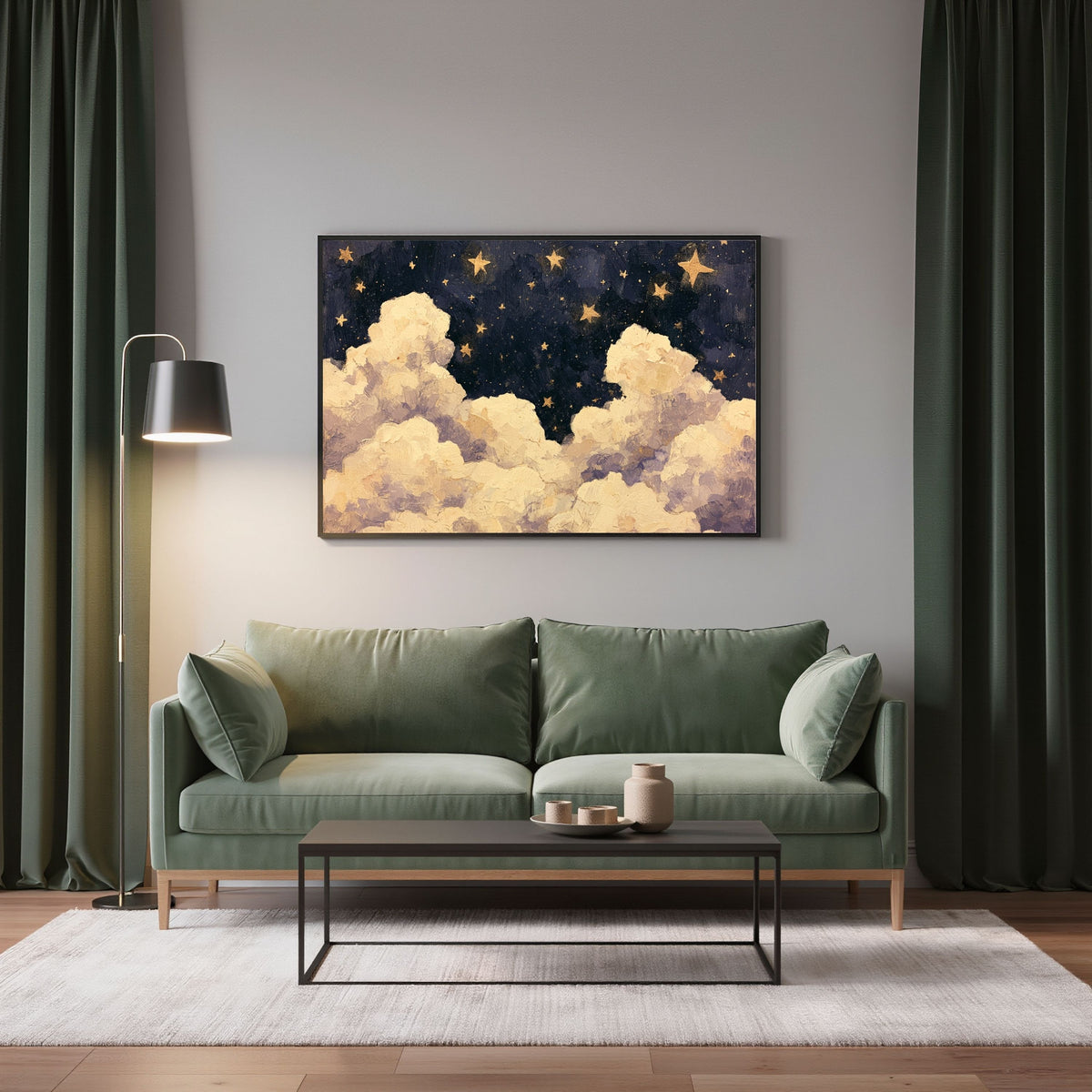 Blue Starry Night Clouds Painting - PoeticWovens