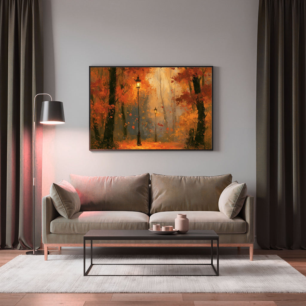 Autumn Streetlamp Painting - PoeticWovens
