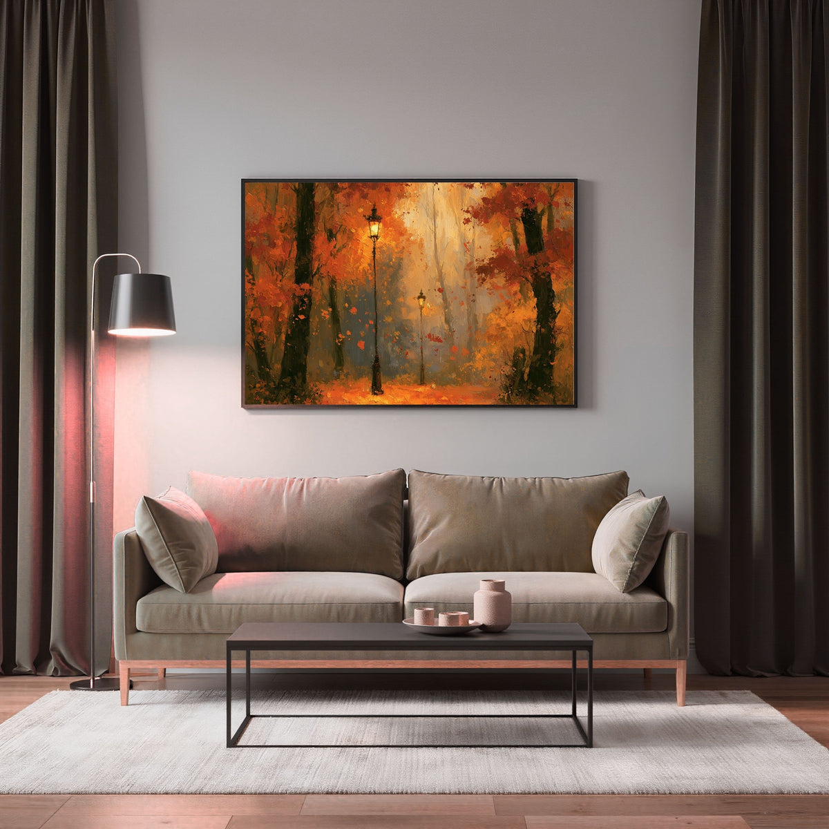 Autumn Streetlamp Painting - PoeticWovens