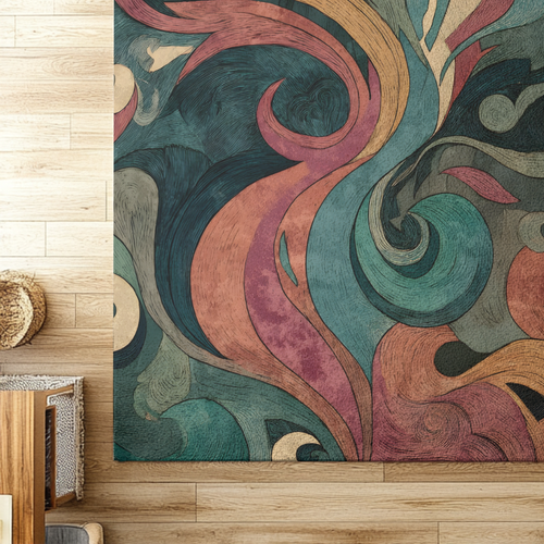 Abstract Multicolor Curved - PoeticWovens