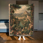 Abstract Mountains and River Landscape Woven Blanket - PoeticWovens