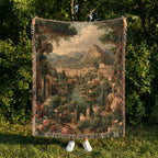 Abstract Mountains and River Landscape Woven Blanket - PoeticWovens