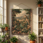 Abstract Mountains and River Landscape Woven Blanket - PoeticWovens