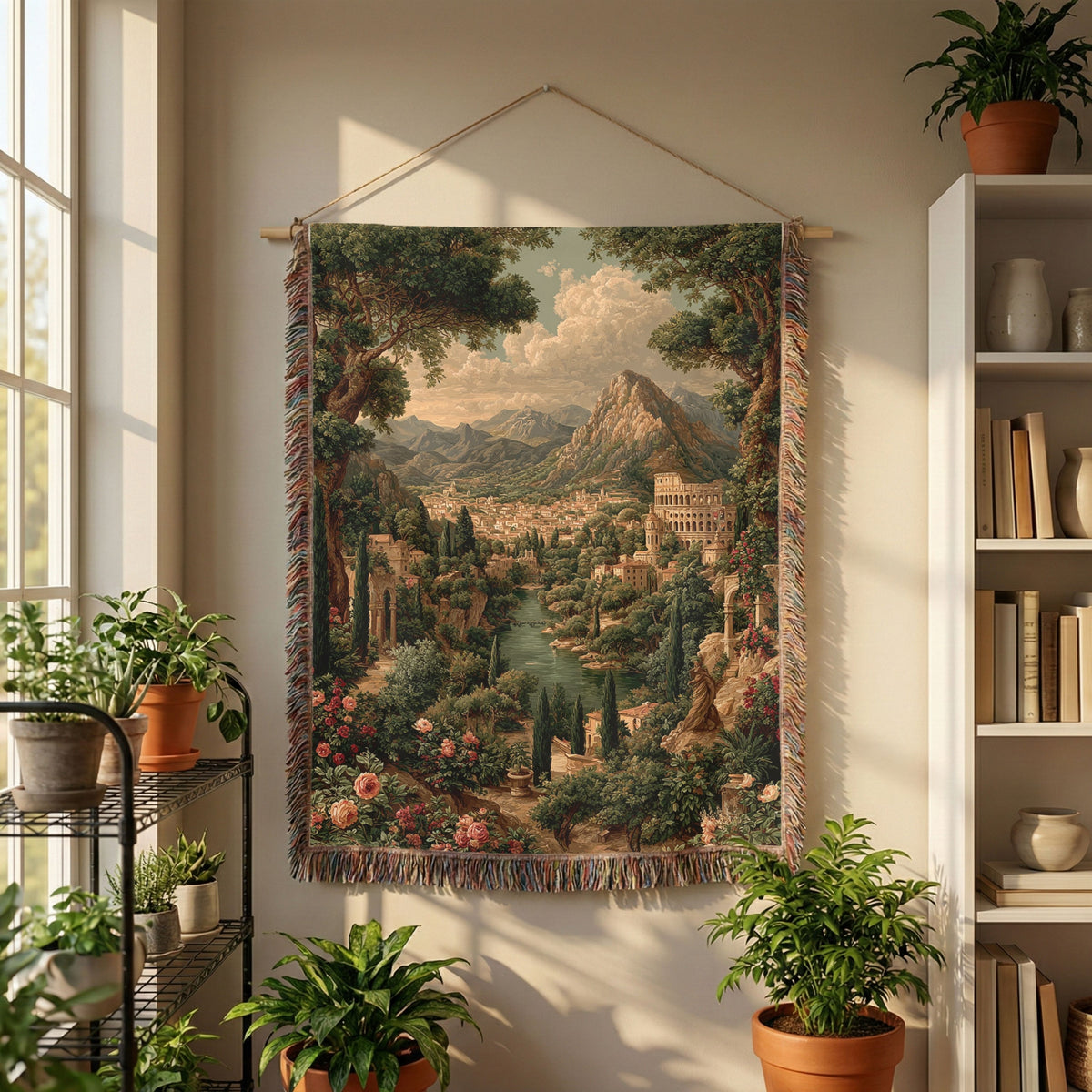 Abstract Mountains and River Landscape Woven Blanket - PoeticWovens