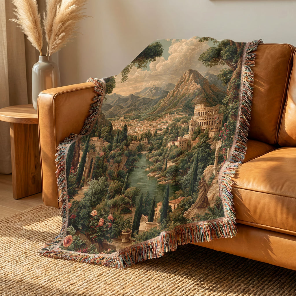 Abstract Mountains and River Landscape Woven Blanket - PoeticWovens