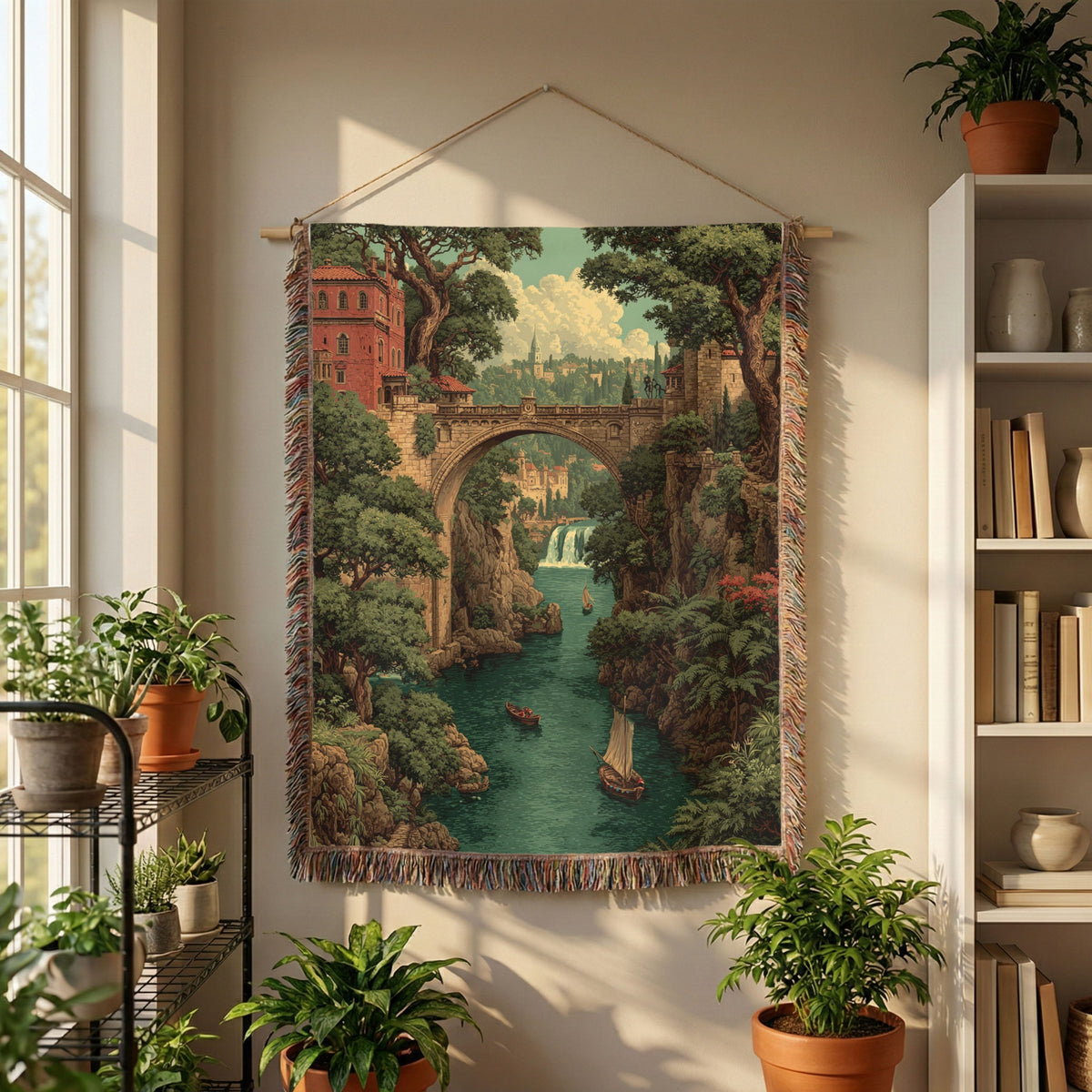 Vintage River View Landscape Woven Blanket - PoeticWovens