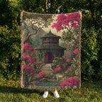Japanese Garden Pagoda Colorful Woven Blanket - PoeticWovens