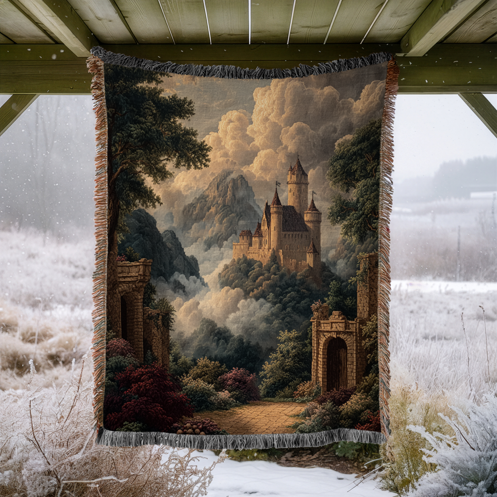 Classical Vintage Castle Cloudy Sky Woven Blanket - PoeticWovens