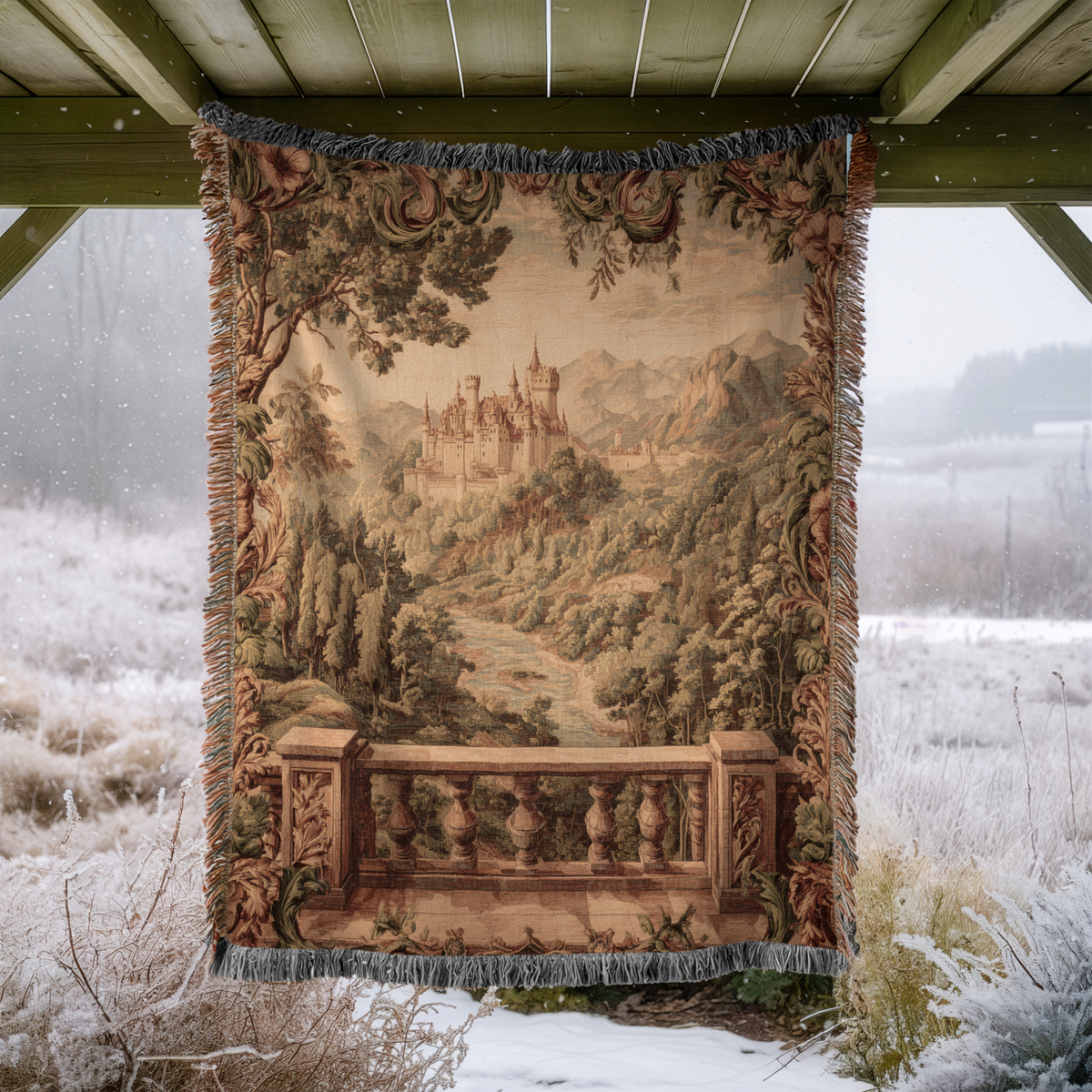 Vintage Mountain Landscape Woven Blanket - PoeticWovens