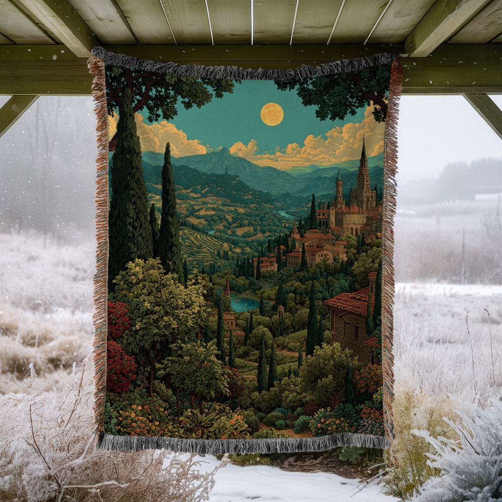 Sunset Blue Sky Landscape Woven Blanket - PoeticWovens