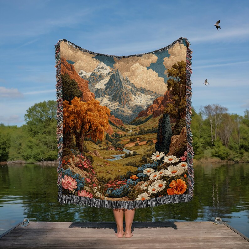 Vintage Landscape Colorful Natural Scene Woven Blanket - PoeticWovens