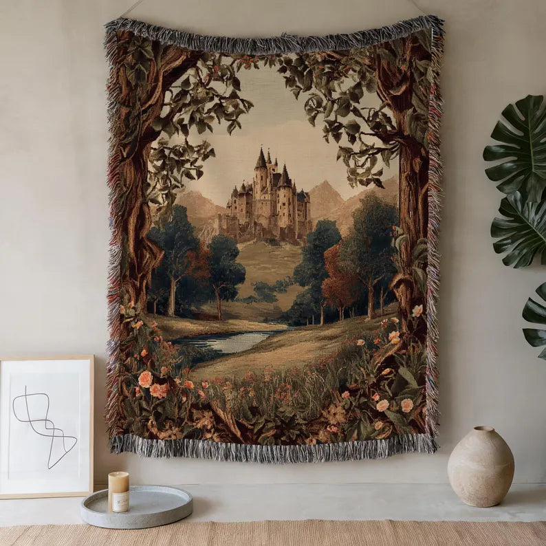 Vintage Castle Tapestry Woven Blanket - PoeticWovens