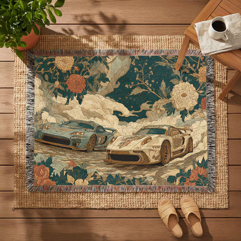 Retro Racing Cars Woven Blanket - PoeticWovens