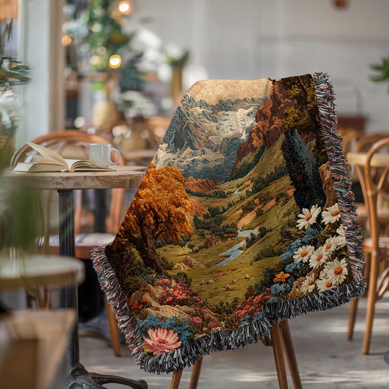 Vintage Landscape Colorful Natural Scene Woven Blanket - PoeticWovens