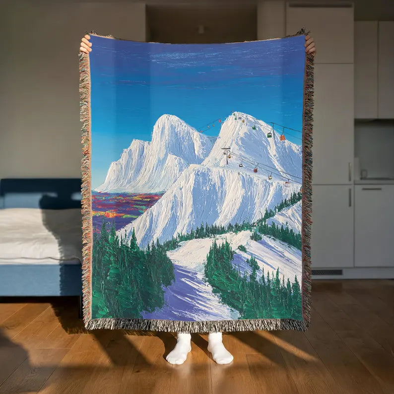 Mountain Ski Range Landscape Woven Blanket - PoeticWovens