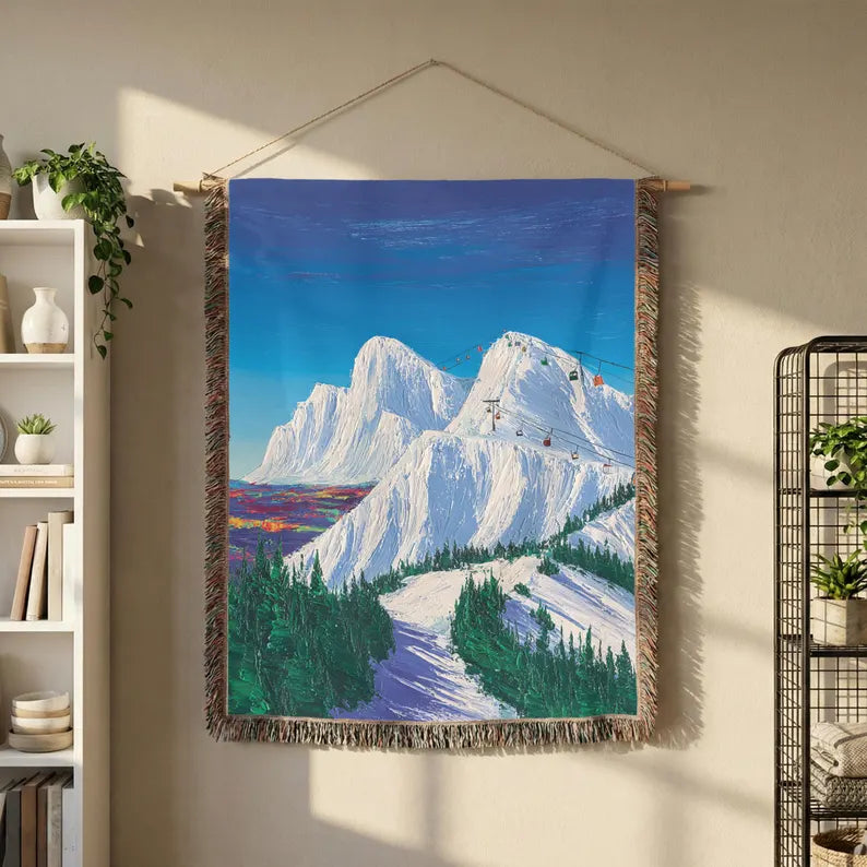 Mountain Ski Range Landscape Woven Blanket - PoeticWovens