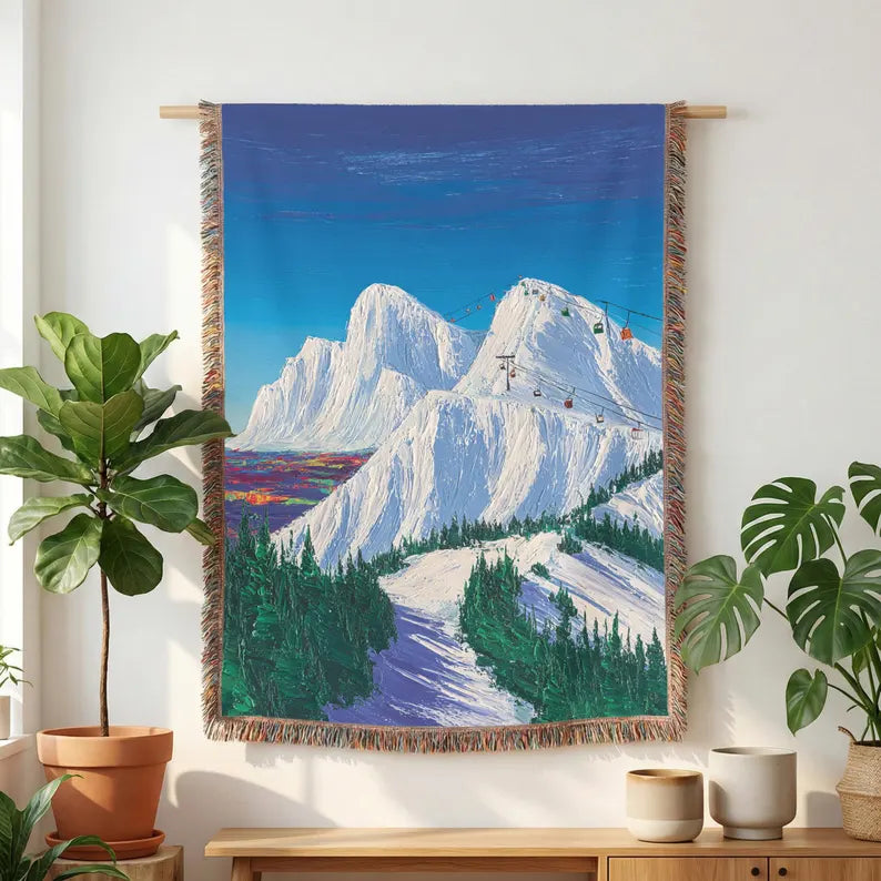 Mountain Ski Range Landscape Woven Blanket - PoeticWovens