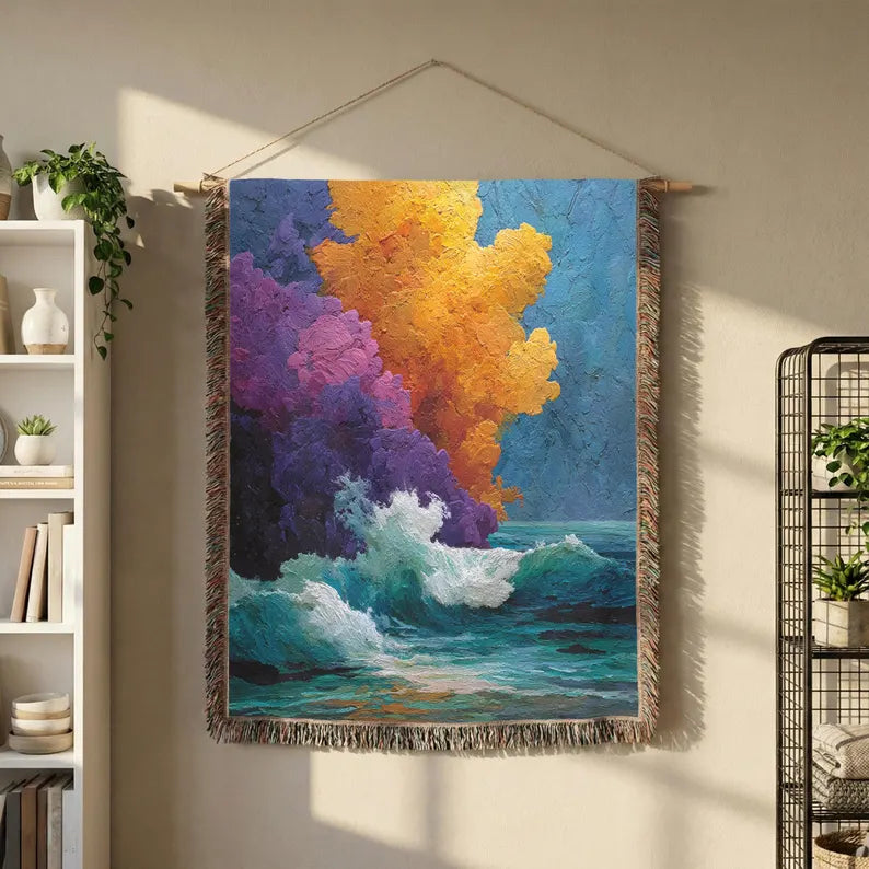 Abstract ocean large wall art woven blanket 