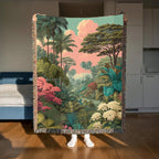 Tropical Floral Landscape Woven Blanket - PoeticWovens