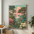 Tropical Floral Landscape Woven Blanket - PoeticWovens