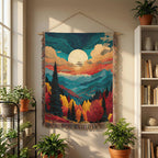 Moonlit Mountain Colorful View - PoeticWovens